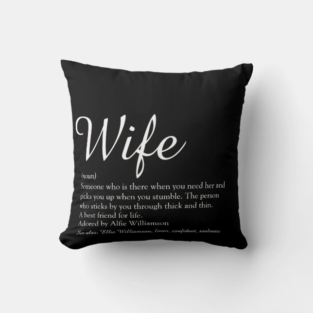Chic Script Black and White Wife Definition Cushion (Front)