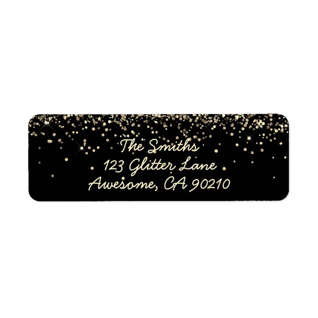 Chic Script Black Glitter Wedding Return Address (Front)