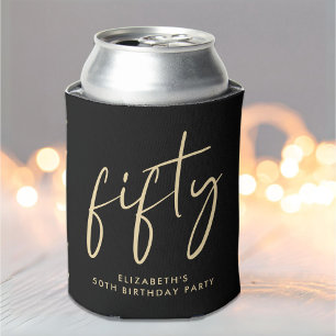 Chic Script Black Gold 50th Birthday Party Can Cooler