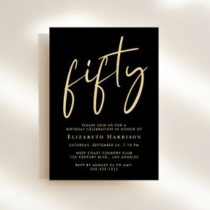 Chic Script Black Gold 50th Birthday Party Invitation