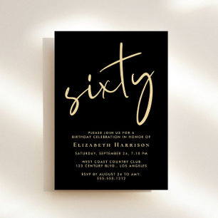 Chic Script Black Gold 60th Birthday Party Invitation