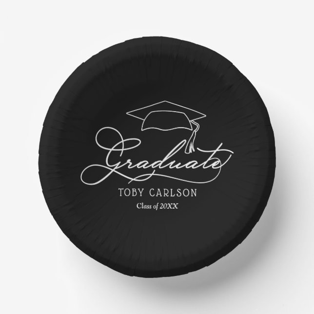 Chic Script Black Graduation Paper Plate (Front)