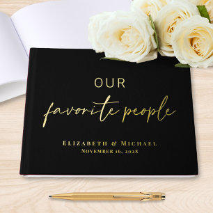 Chic Script Black Photo Wedding Guest Book