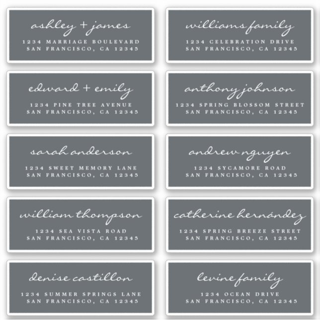 Chic Script Black Wedding Guest Address Labels (Front)