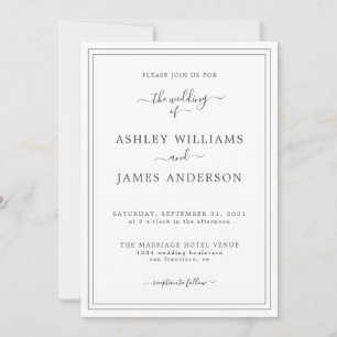 Chic Script Black White Wedding invitation