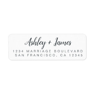 Chic Script Black White Wedding Return Address