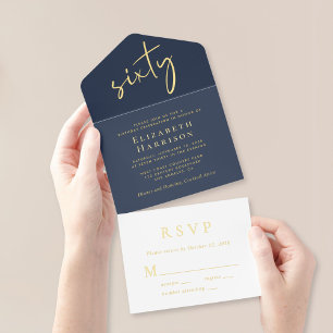 Chic Script Blue 60th Birthday Party All In One Invitation