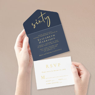 Chic Script Blue 60th Birthday Party All In One Invitation