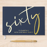 Chic Script Blue 60th Birthday Party Guest Book<br><div class="desc">An chic dark blue guestbook for her 60th birthday party featuring genuine gold foil,  "sixty" in an elegant oversized script,  her name in simple lettering and your personalised title on the spine. You can change the colour of the foil to silver or rose gold if desired.</div>