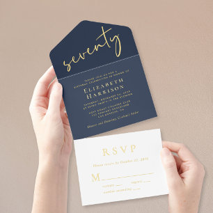 Chic Script Blue 70th Birthday Party All In One Invitation