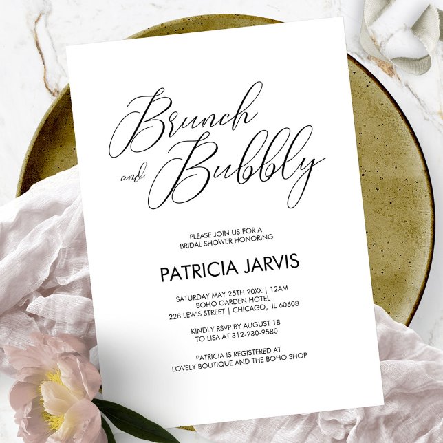 Chic Script Brunch and Bubbly Bridal Shower Invitation (Creator Uploaded)