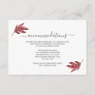 Chic Script Burgundy Leaf Wedding Information Enclosure Card
