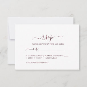 Chic Script Burgundy Minimal Wedding RSVP Card