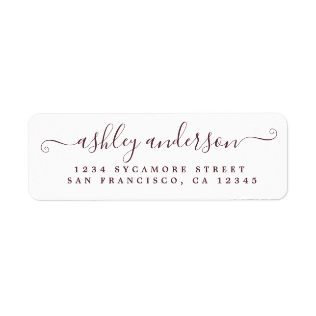 Chic Script Burgundy Name Return Address (Front)