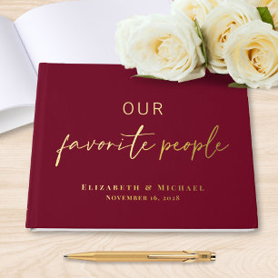 Chic Script Burgundy Photo Wedding Guest Book