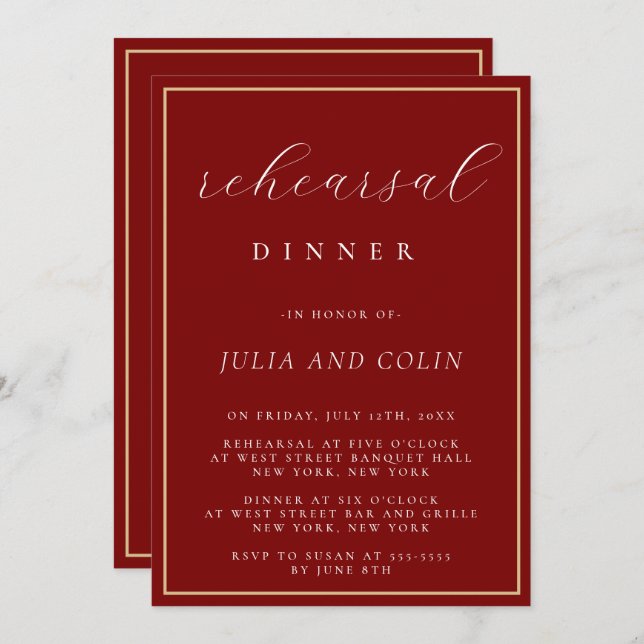 Chic Script Burgundy Rehearsal Dinner Invitation (Front/Back)
