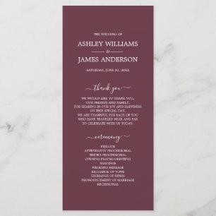 Chic Script Burgundy Simple Minimal Wedding Programme