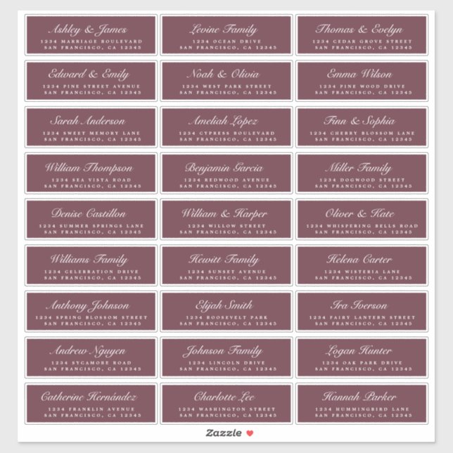 Chic Script Burgundy Wedding Guest Address Labels (Sheet)