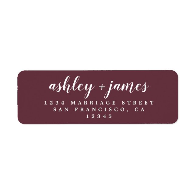 Chic Script Burgundy Wedding Return Address (Front)
