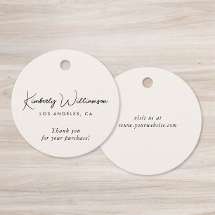 Chic Script Business Cream Thank You Gift Tag