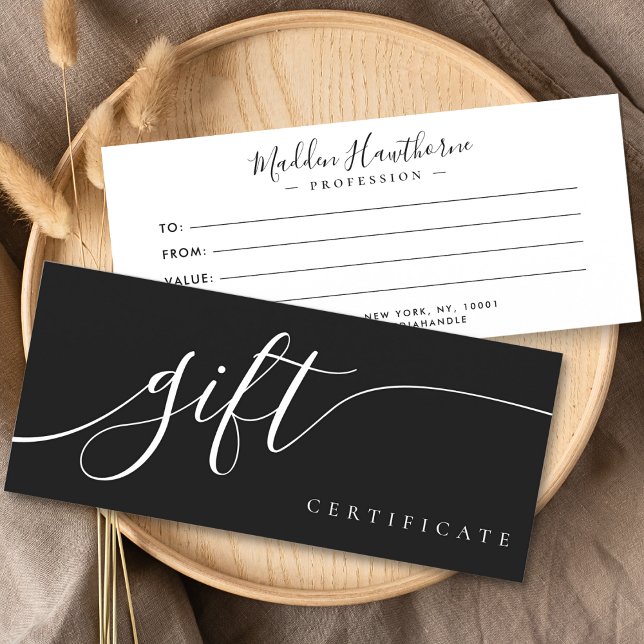 Chic Script Calligraphy Black Gift Certificate (Creator Uploaded)