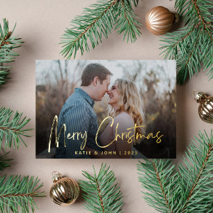 Chic Script Calligraphy Christmas Couple Photo