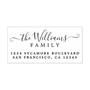 Chic Script Calligraphy Family Name Return Address Rubber Stamp