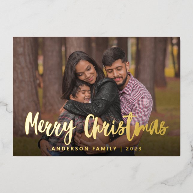 Chic Script Calligraphy Family Photo Christmas (Front)