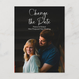 Chic Script Change The Date Wedding Postponed Postcard