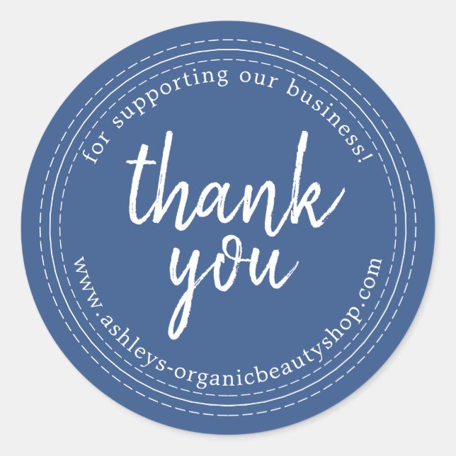 Chic Script Classic Blue Business Thank You Label (Front)