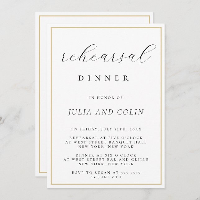 Chic Script Classic Rehearsal Dinner Invitation (Front/Back)