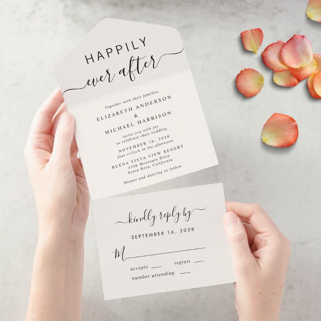 Chic Script Cream Wedding All In One Invitation (Creator Uploaded)