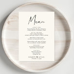 Chic Script Cream Wedding Reception Menu<br><div class="desc">Chic light cream wedding reception dinner menu with "Menu" in a stylish modern script,  your menu in simple typography,  your names joined together by a heart and your reception date.</div>