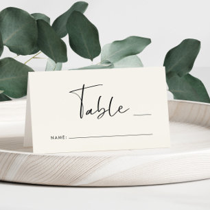 Chic Script Cream Wedding Table Number Place Card