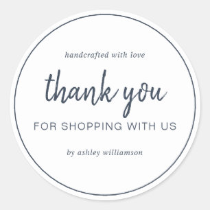 Chic Script Dark Blue Thank You For Shopping Classic Round Sticker