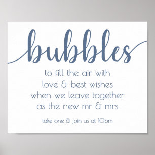 Chic Script Dusty Blue Bubble Send-Off Table Poster
