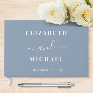 Chic Script Dusty Blue Wedding Guest Book