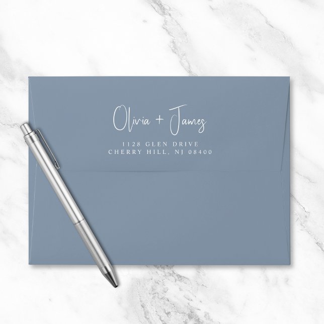 Chic Script Dusty Blue Wedding Return Address Envelope (Creator Uploaded)