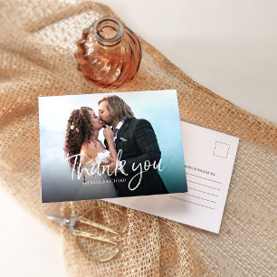 Chic Script Elegant Wedding Photo Thank You Postcard