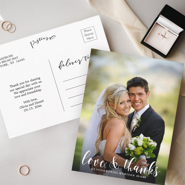 Chic Script Elegant Wedding Thank You Photo Postcard (Front & Back)