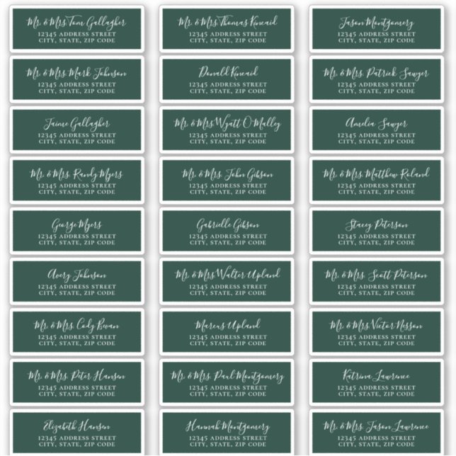 Chic Script Emerald Green Guest Address Labels (Front)