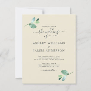Chic Script Eucalyptus Foliage Minimal Wedding Invitation