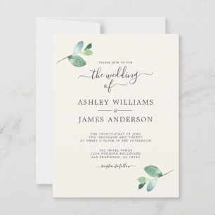 Chic Script Eucalyptus Foliage Minimal Wedding Invitation