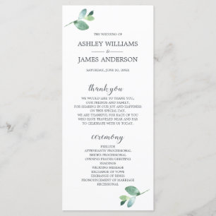 Chic Script Eucalyptus Foliage Minimal Wedding Programme