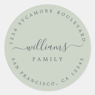 Chic Script Family Name Return Address Classic Round Sticker