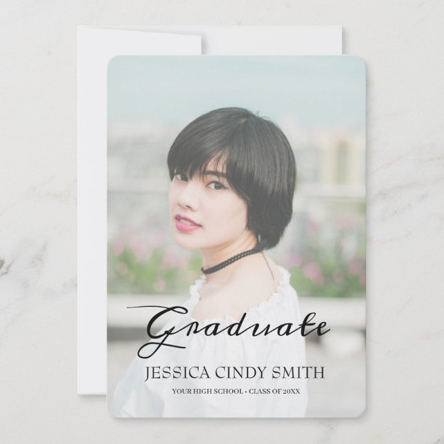 Chic Script Faux Vellum Effect Photo Graduation Invitation (Front)
