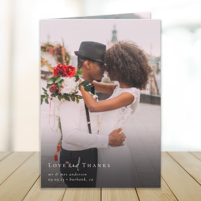 Chic Script Folded Multiple Photo Wedding Thank You Card (Creator Uploaded)