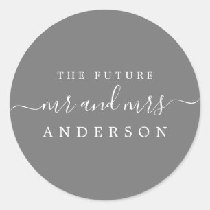 Chic Script Future Mr Mrs Dark Grey Wedding Classic Round Sticker