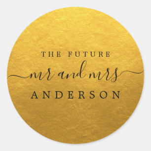 Chic Script Future Mr Mrs Gold Wedding Classic Round Sticker