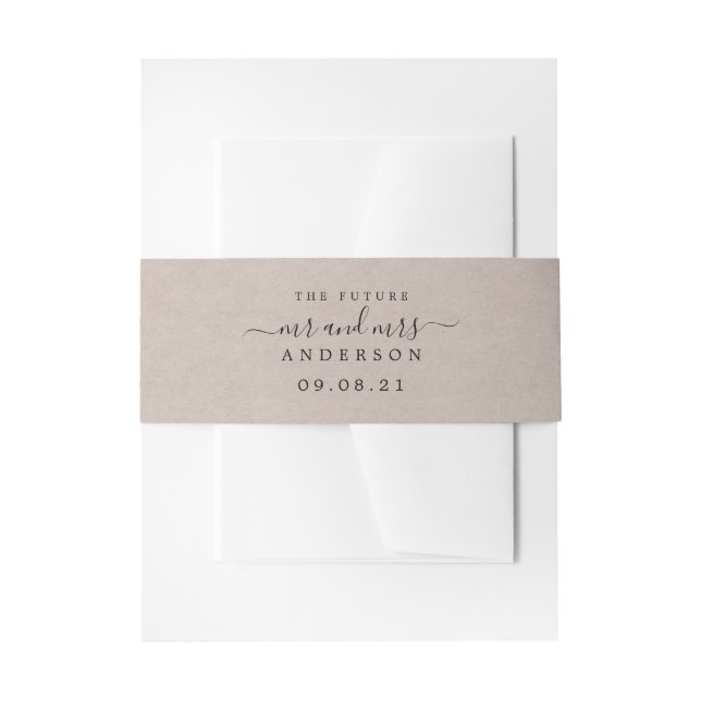 Chic Script Future Mr Mrs Kraft Paper Wedding Invitation Belly Band (Front Example)